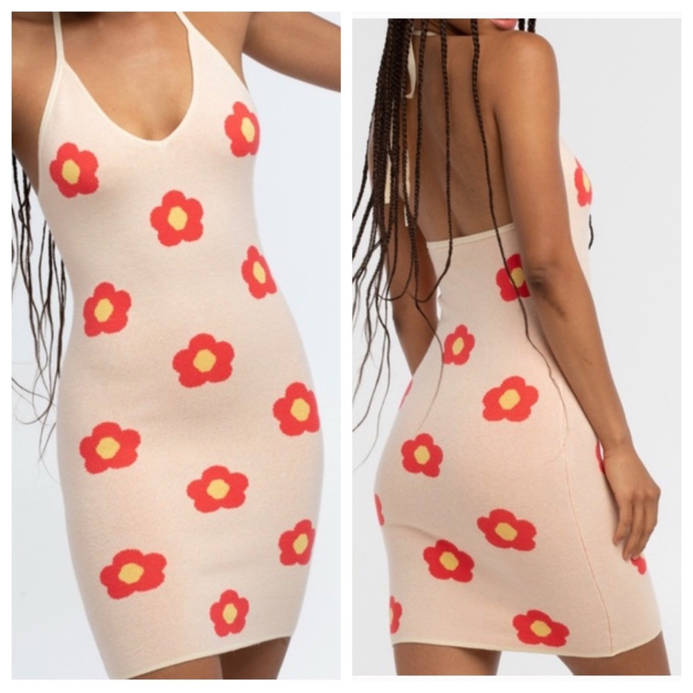 RSQ (Tillyβs) Floral Sweater Halter Dress in Coral